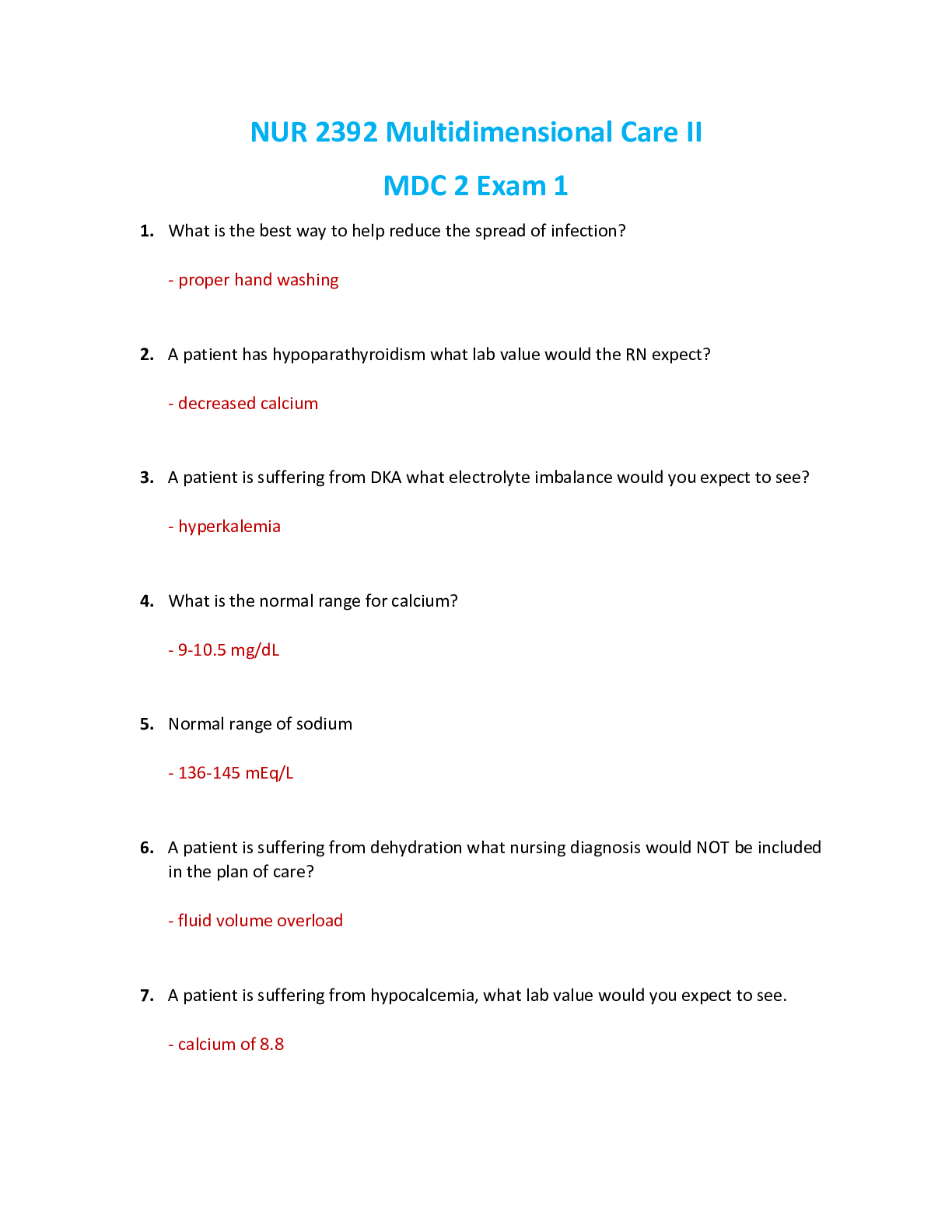 Preview image for NUR 2392 / NUR2392: Multidimensional Care II / MDC 2 Exam 1 (Latest 2021 / 2022) Rasmussen College